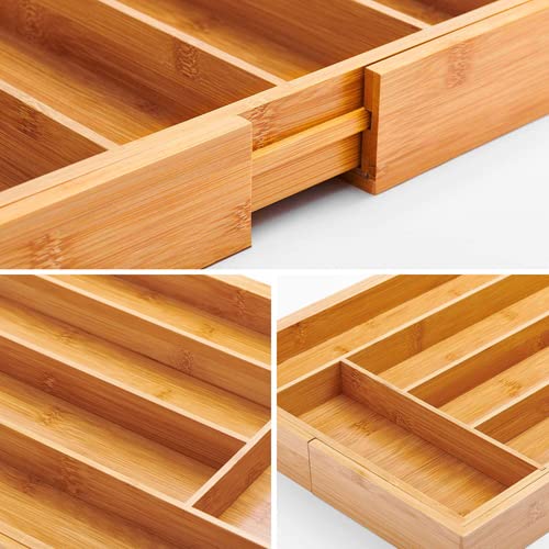 Utoplike Cutlery Drawer Organiser, Extendable Bamboo Cutlery Tray 5-7 Slots