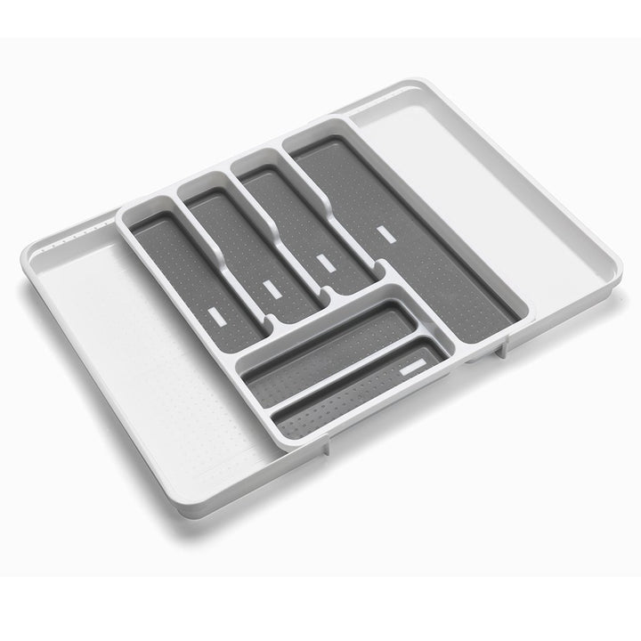 Addis Expandable Drawer Organiser Cutlery Utensil Tray with 6 - 8 Compartment Holders, White/Grey, 34 - 58.5 x 41.5 x 5 cm