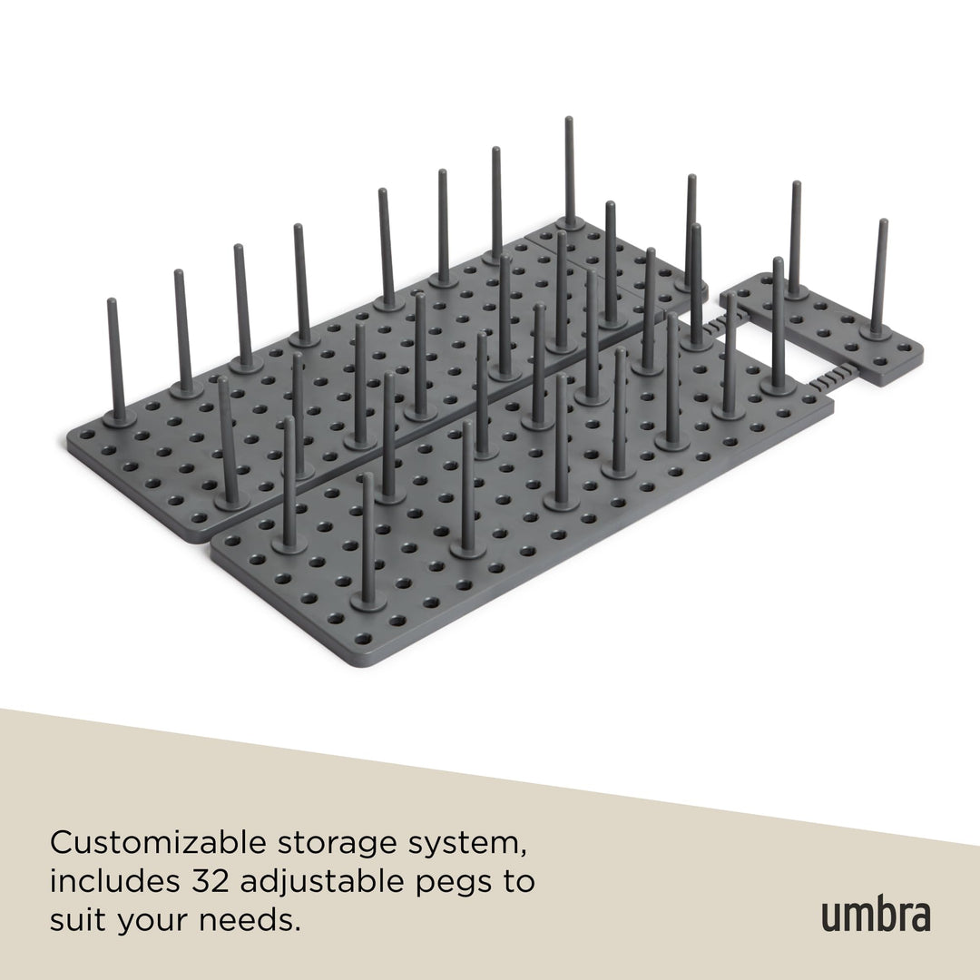 Umbra Peggy Drawer Organizer Tray, Adjustable Peg System, Medium, Dark Grey