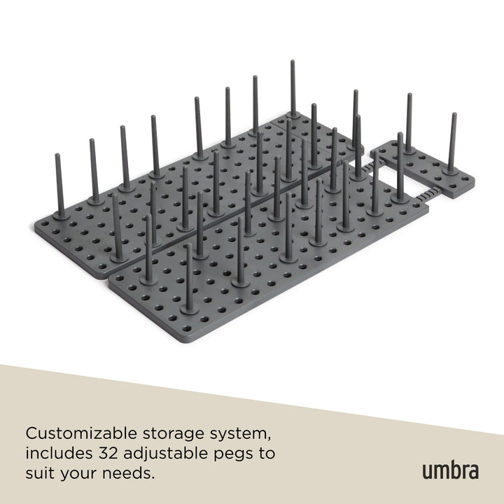 Umbra Peggy Drawer Organizer Tray, Adjustable Peg System, Medium, Dark Grey