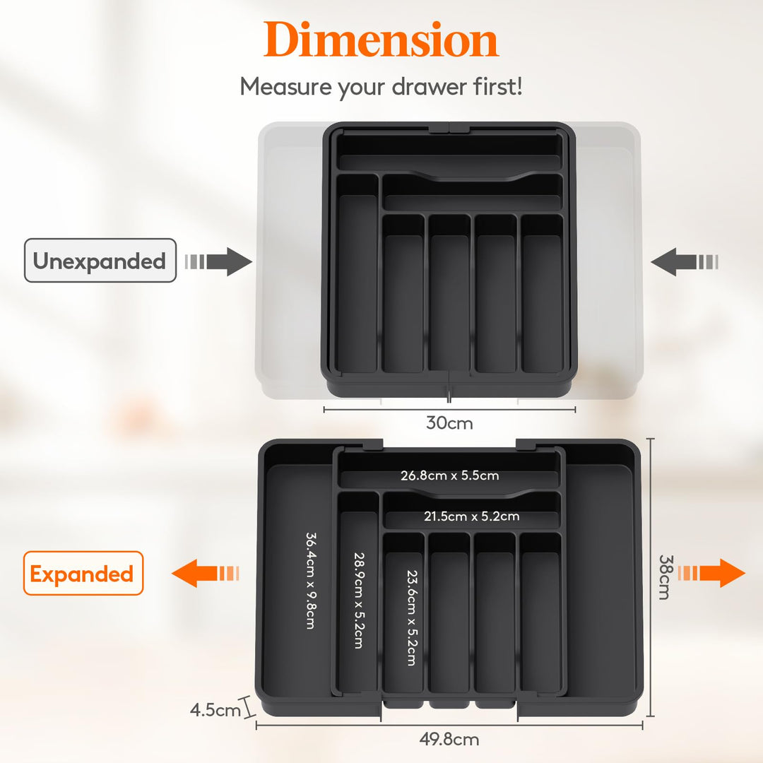 Lifewit Extendable Cutlery Drawer Organiser, 7-9 Compartments, 30-50 x 38cm