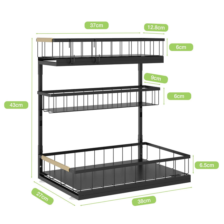 Fantasnight Kitchen Under Sink Storage Organiser Black 3 Tier 1 Pack
