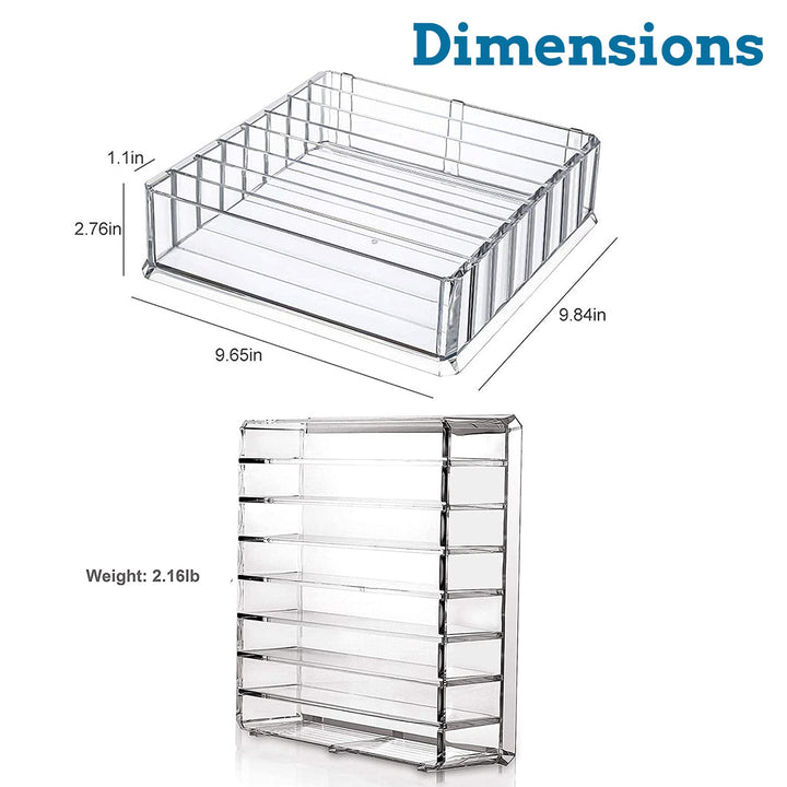 Bawuie Lid Organizer for Food Storage Container, Plastic Lid Holder with 7 Adjustable Dividers for Kitchen Pantry Cabinet and Drawer, Countertop Cupboard Lid Organization, Medium, Clear