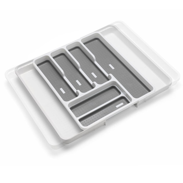 Addis Expandable Drawer Organiser Cutlery Utensil Tray with 6 - 8 Compartment Holders, White/Grey, 34 - 58.5 x 41.5 x 5 cm