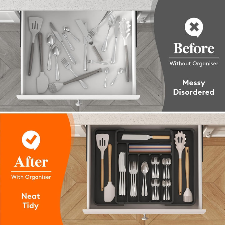 Lifewit Extendable Cutlery Drawer Organiser, 7-9 Compartments, 30-50 x 38cm