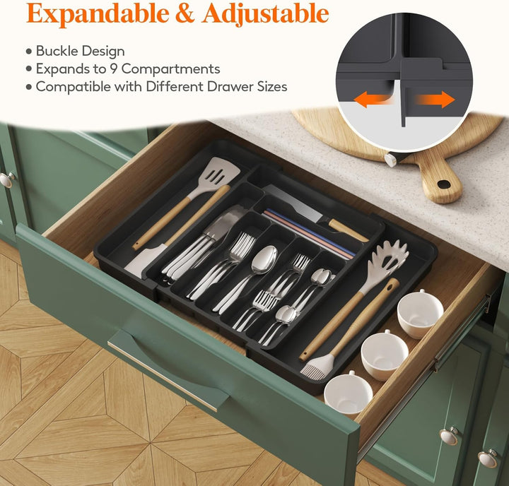 Lifewit Extendable Cutlery Drawer Organiser, 7-9 Compartments, 30-50 x 38cm