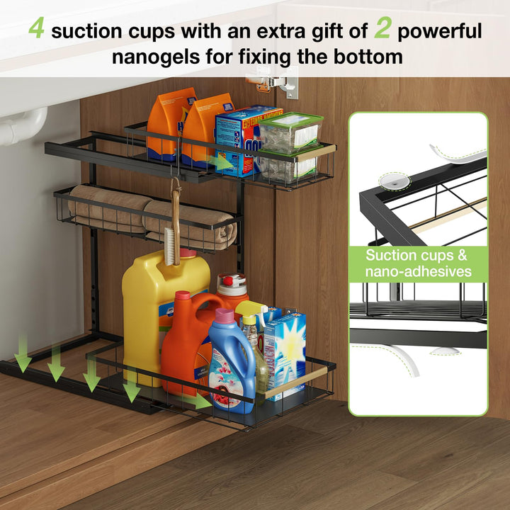 Fantasnight Kitchen Under Sink Storage Organiser Black 3 Tier 1 Pack