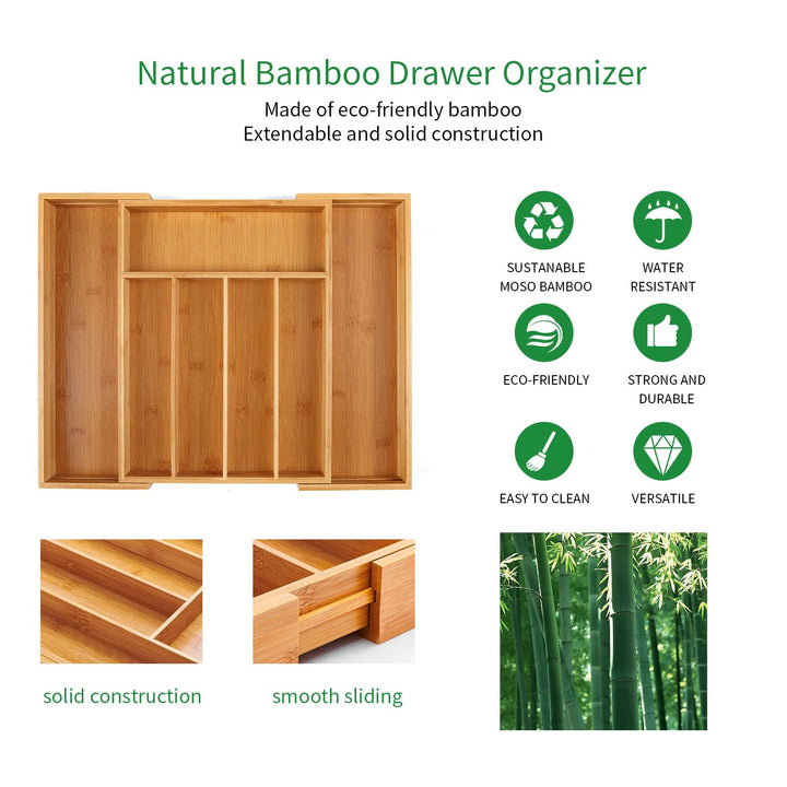 Utoplike Cutlery Drawer Organiser, Extendable Bamboo Cutlery Tray 5-7 Slots