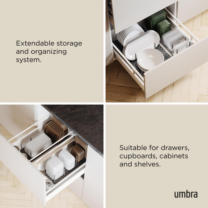 Umbra Peggy Drawer Organizer Tray, Adjustable Peg System, Medium, Dark Grey