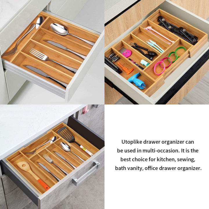 Utoplike Cutlery Drawer Organiser, Extendable Bamboo Cutlery Tray 5-7 Slots