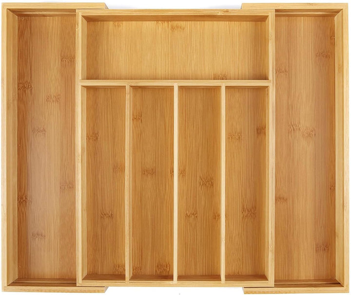 Utoplike Cutlery Drawer Organiser, Extendable Bamboo Cutlery Tray 5-7 Slots