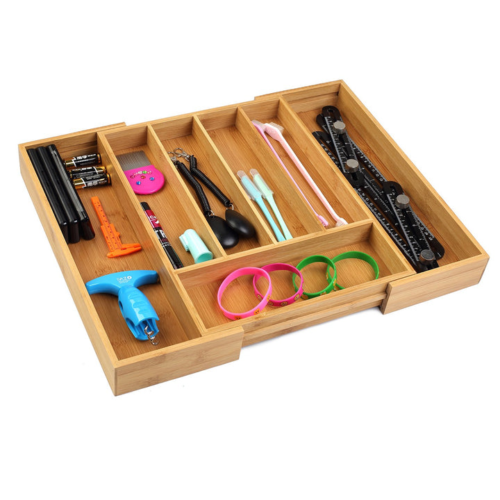 Utoplike Cutlery Drawer Organiser, Extendable Bamboo Cutlery Tray 5-7 Slots