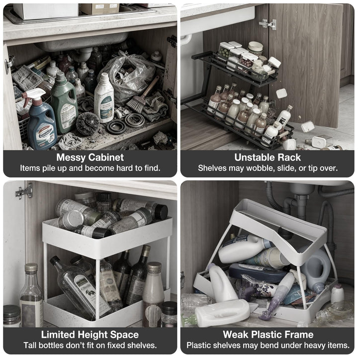 Fantasnight Kitchen Under Sink Storage Organiser Black 3 Tier 1 Pack