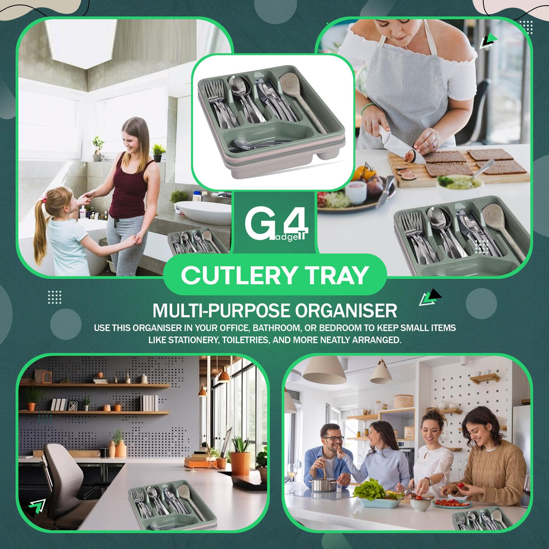 G4GADGET 5 Compartment Cutlery Tray Drawer Organiser, Random Colour, Durable Plastic, Non-Slip Utensil Holder for Kitchen Organisation