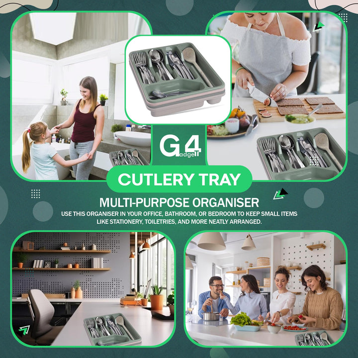 G4GADGET 5 Compartment Cutlery Tray Drawer Organiser, Random Colour, Durable Plastic, Non-Slip Utensil Holder for Kitchen Organisation