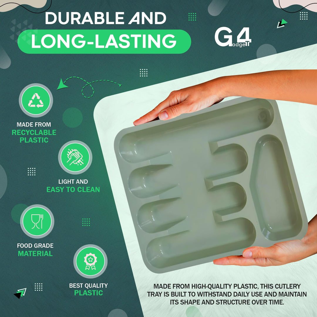 G4GADGET 5 Compartment Cutlery Tray Drawer Organiser, Random Colour, Durable Plastic, Non-Slip Utensil Holder for Kitchen Organisation