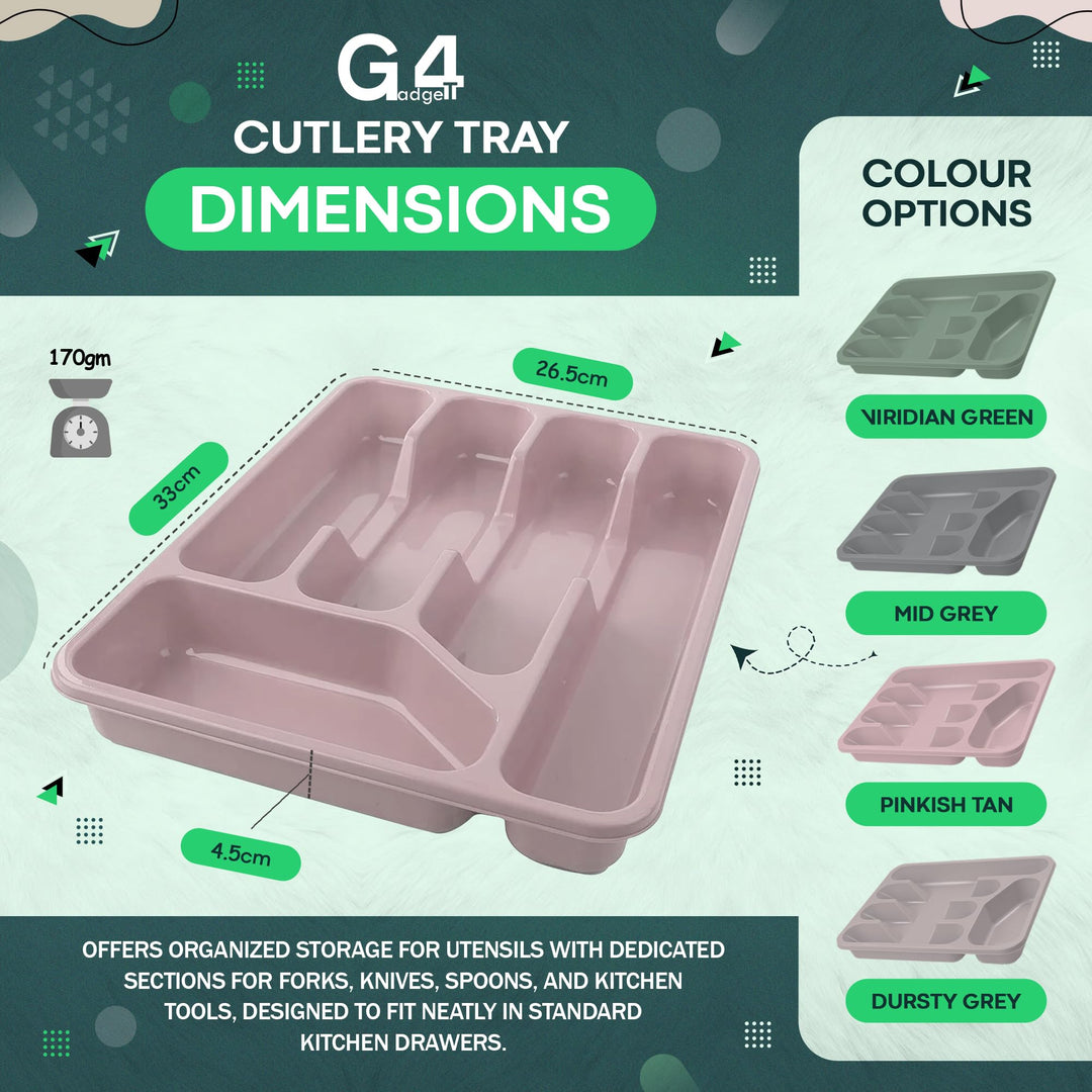 G4GADGET 5 Compartment Cutlery Tray Drawer Organiser, Random Colour, Durable Plastic, Non-Slip Utensil Holder for Kitchen Organisation