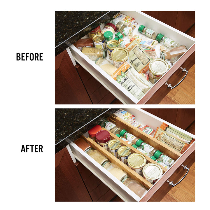 Thomas Grace Homewares Bamboo Kitchen Drawer Divider Organizer Stackable for Deep Drawers. Set-of- 4 Spring Loaded Dividers that are Expandable &amp; Adjustable.